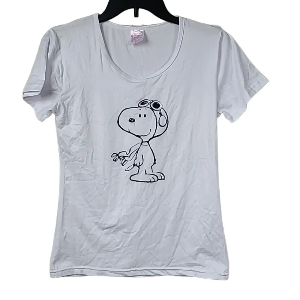 Peanuts Snoopy Flying Ace Graphic Tee Youth L White Retro Cartoon Aviator Shirt